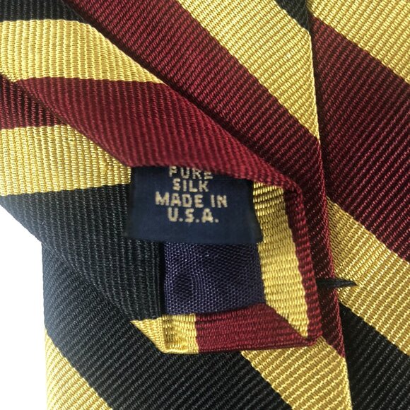 Vintage Huntington Stripe Tie Pure Silk Black Gold Burgundy Made in USA Rep Tie - Picture 4 of 5